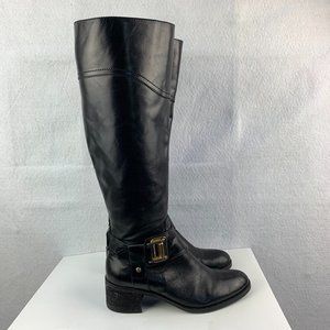 Vince Camuto Black Leather Block Heel Boot Sz 7.5